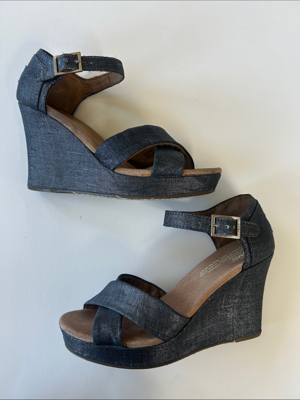 Toms Denim Wedge Sandals with Ankle Strap